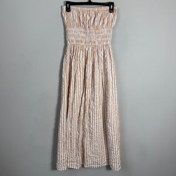 Topshop Textured Bandeau Beach Maxi Dress in Brown Stripe Women's 0-2 Seersucker - Picture 11 of 16